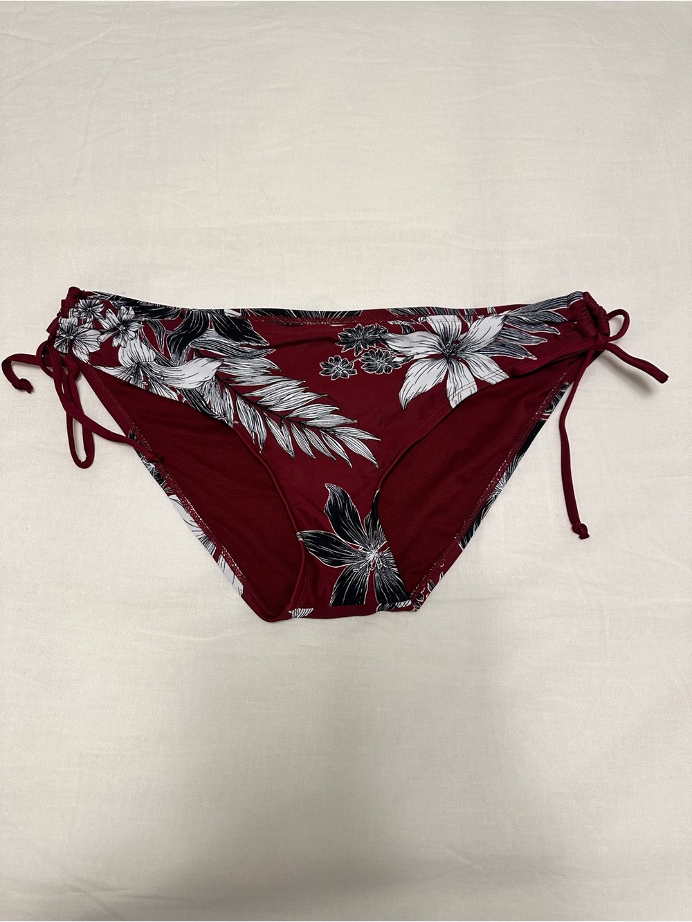 Kona Sol Burgundy Floral Tie-Side Bikini Bottom